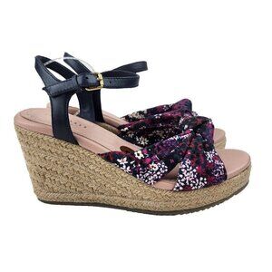 Ted Baker London NWT Taylina Floral Platform Wedge Sandal 8 Navy Blue Strappy